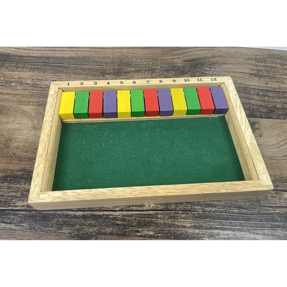 Shut The Box Dice Game Wooden Game Board Cover 12 Made In Thailand